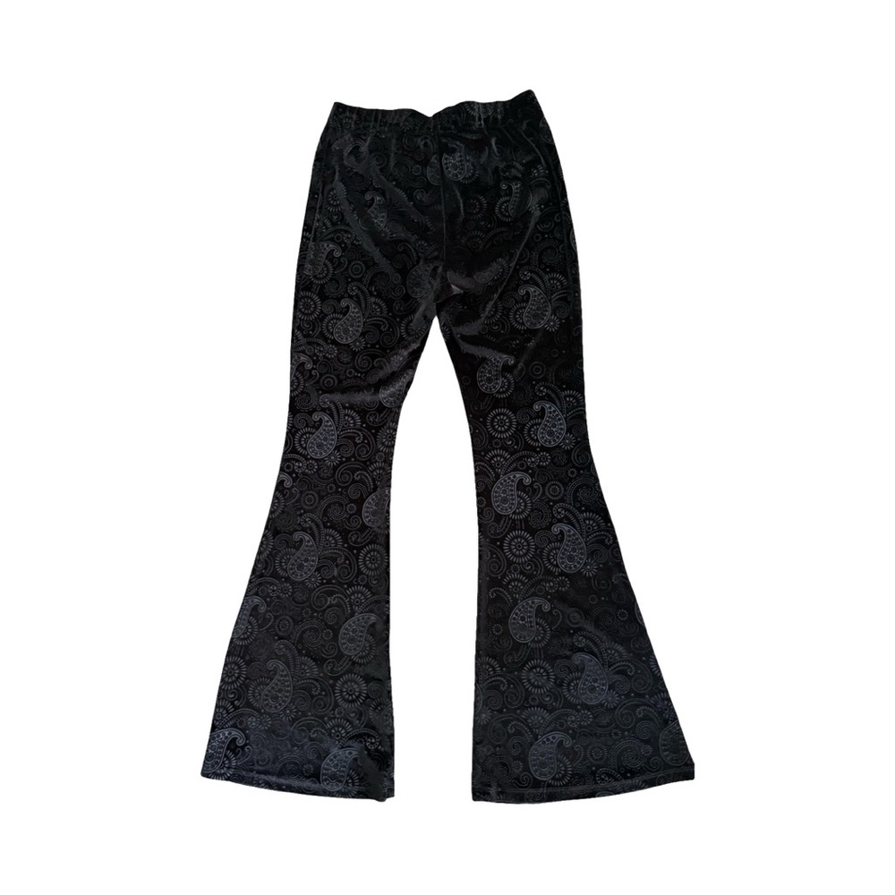 Goth Velvet Boho Gypsy Black Paisley Flare Pants - Picture 11 of 11